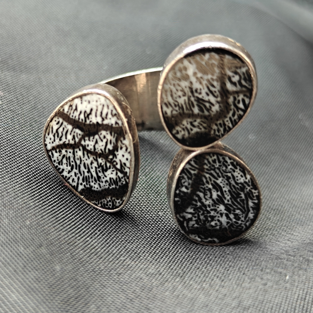 Vintage Fossilized Petrified Black Palm Wood In Sterling Silver OOAK